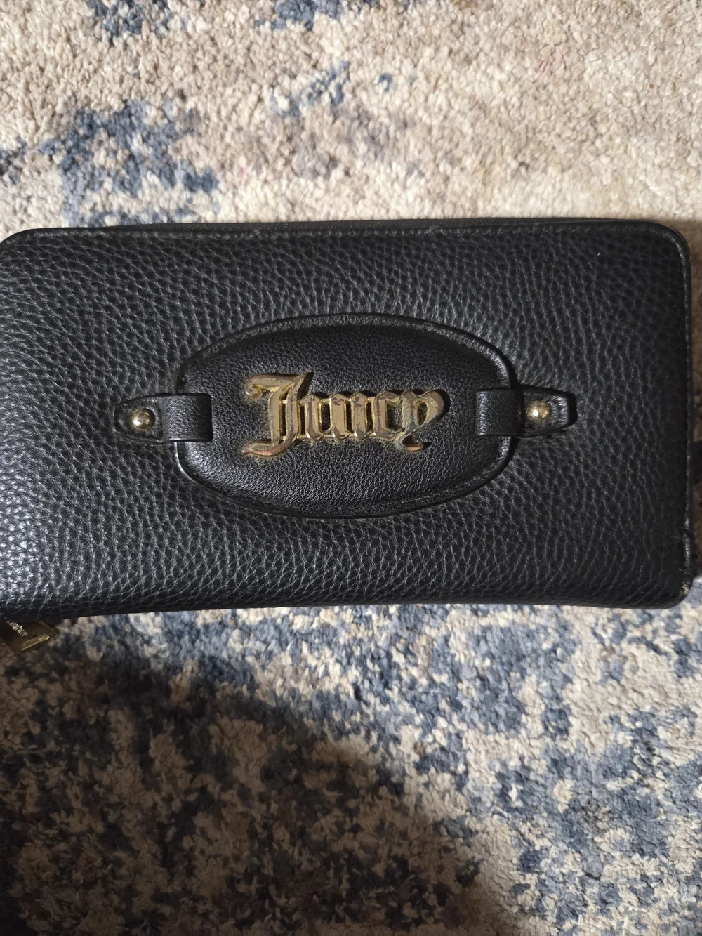 Juicy Couture Black Pebbled Leather Wallet with Gold Logo Plaque